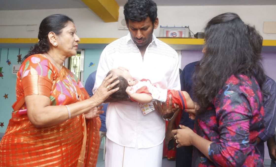 Actor Vishal celebrate diwali at Crost Whit Home