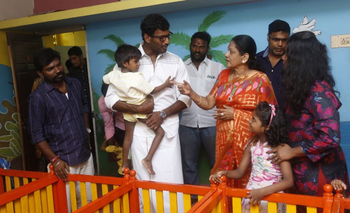 Actor Vishal celebrate diwali at Crost Whit Home