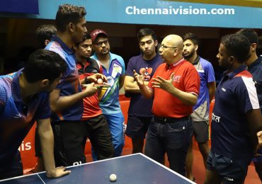 Indian table tennis team practices for Olympic qualifier at SDAT AKG, Nehru Stadium