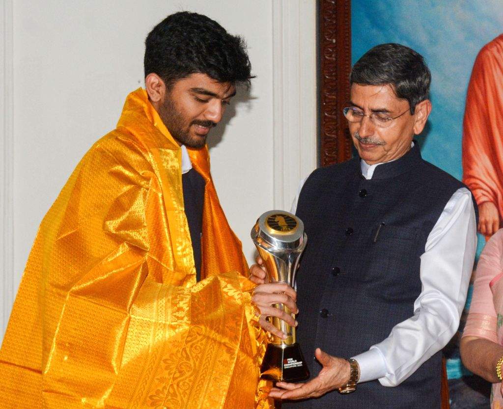 TN Guv felicitates World Chess champ Gukesh